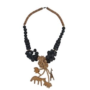 Vintage Wooden Handcrafted Safari African Necklace Twist Clasp 17.5"